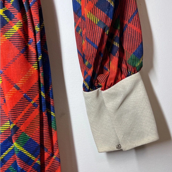 Long plaid collared dress vintage red black white Plymouth Christmas holiday! - Picture 9 of 12